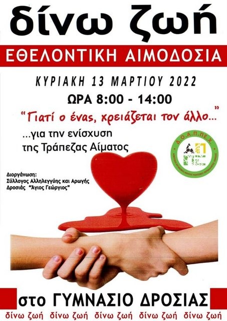 Εθελοντική Αιμοδοσία στο Γυμνάσιο Δροσιάς