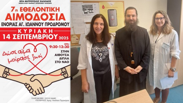 ΧΑΛΚΙΔΑ: Εθελοντική αιμοδοσία στο ναό του Αγίου Ιωάννη