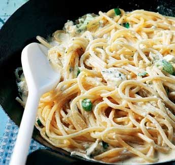 Μακαρονάδα με λευκή σάλτσα, μανιτάρια και πιπεριές