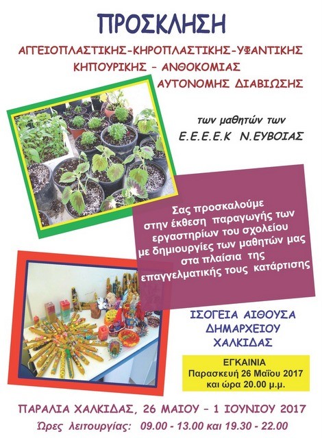 Οι μαθητές των ΕΕΕΚ Εύβοιας παρουσιάζουν τα έργα τους σε ειδική έκθεση στο Δημαρχείο