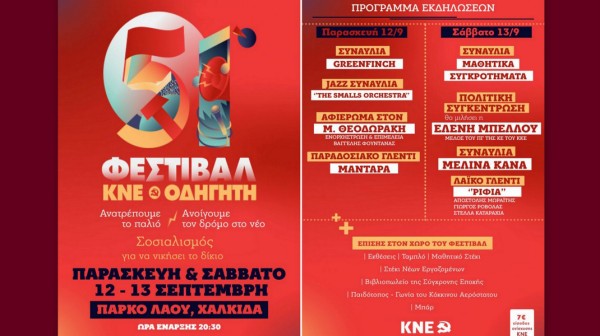 Το 51ο Φεστιβάλ ΚΝΕ – Οδηγητή έρχεται στη Χαλκίδα στις 12 και 13 Σεπτεμβρίου