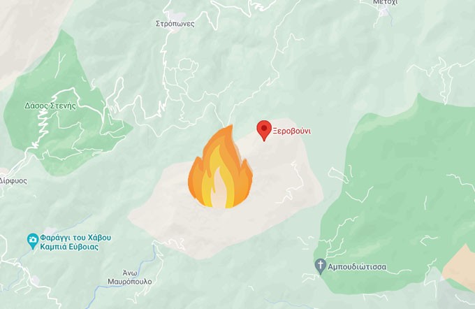 Ξέσπασε φωτιά στο Ξεροβούνι του Δήμου Διρφύων-Μεσσαπίων