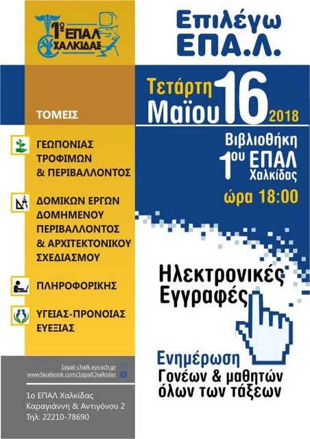 Εκδήλωση ενημέρωσης γονιών και μαθητών του 1ου ΕΠΑΛ Χαλκίδας