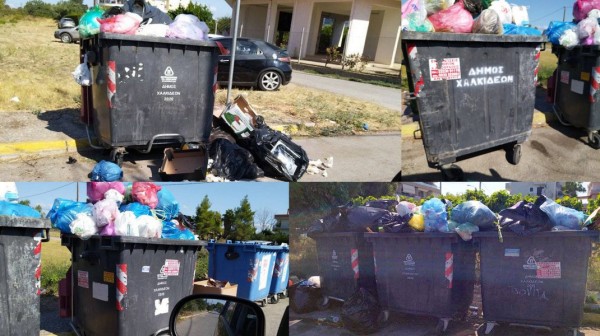 ΛΕΥΚΑΝΤΙ ΧΑΛΚΙΔΑΣ: Ξεχειλισμένοι οι κάδοι απορριμμάτων το πρωί της Κυριακής