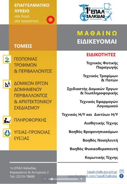 Ηλεκτρονικές αιτήσεις εγγραφής ή μετεγγραφής στο 1ο ΕΠΑΛ Χαλκίδας